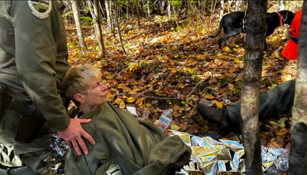 Pamela Helmstadter after being discovered by rescuers in Maine. (Maine Department of Inland Fisheries & Wildlife Photo)