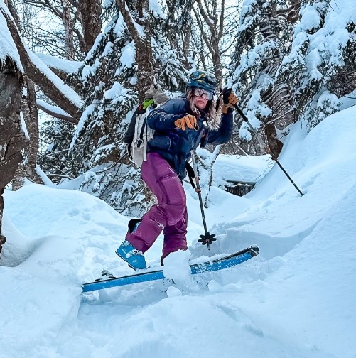 Skier Julie McGuire on Kaaterskill High Peak, where she completed her quest to be the first woman to ski all of the Catskill High Peaks. (Instagram/QueenoftheCatskills Photo)