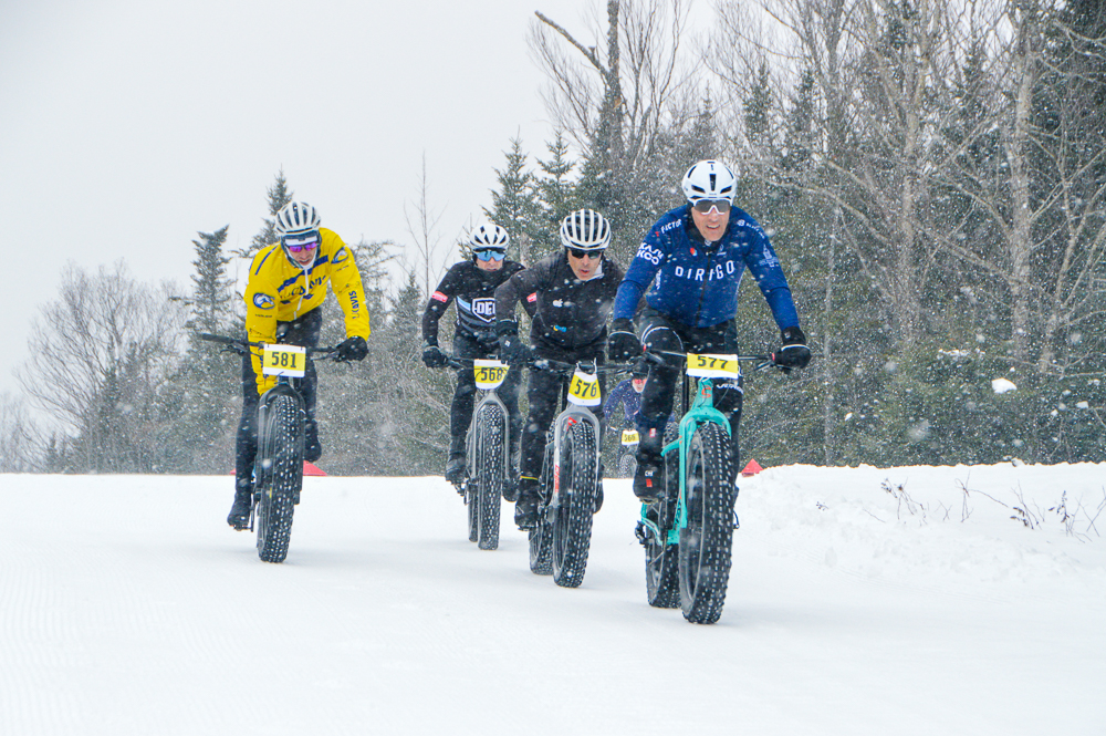 Riders brave winter conditions during the Rangeley Fat Bike Loppet. (Rangeley Lakes Trails Center Photo)